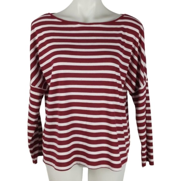 Dannii Minogue Top Size 14P White Red Stripe Long Sleeve Back Slit Hi-Low Hem - Picture 1 of 14